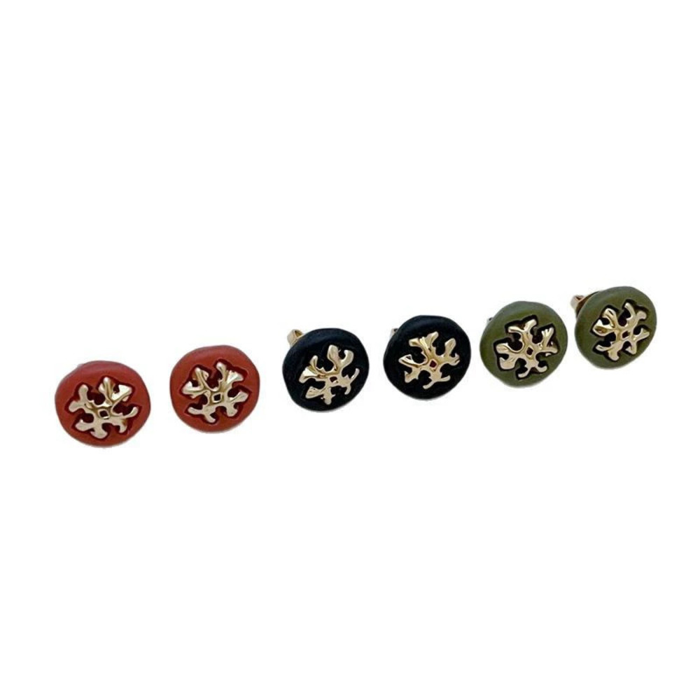 Tory Burch Gold Plated Double Button Earrings Multicolor Resin
